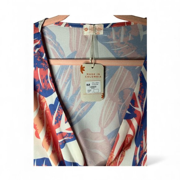 Flora Clothing Tropical Print Wrap Dress Boho Style Size M - Picture 5 of 7